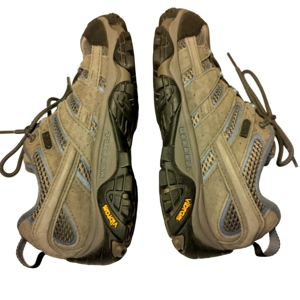 Merrell Moab Shoes Women 7 Gray Blue Mesh Hiking Hike Work Lace Up Vibram